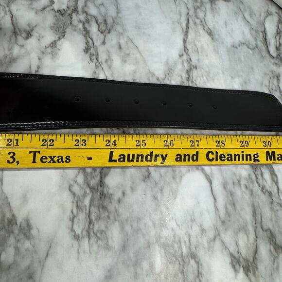 EXPRESS Wide Patent Leather Belt Black Self Covered Buckle S Pinup Retro VTG - Picture 5 of 8